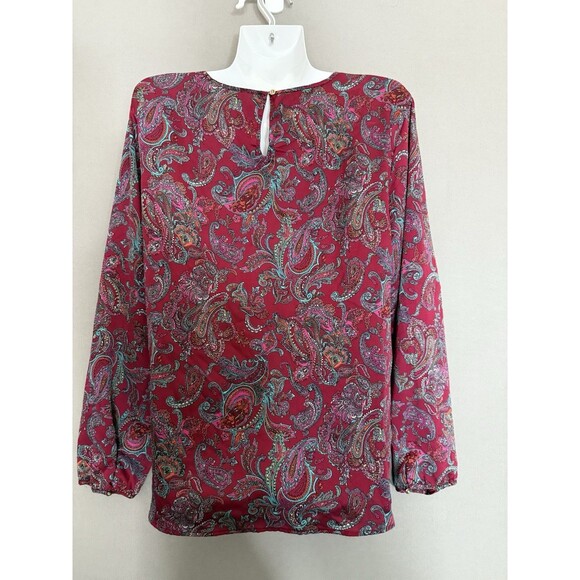 Talbots Paisley Blouse Extra Large XL Multicolor Womens Ruffles Long Sleeve - Picture 2 of 7